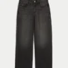 Wysokie, prane czarne jeansy baggy Wysokie, prane czarne jeansy baggy