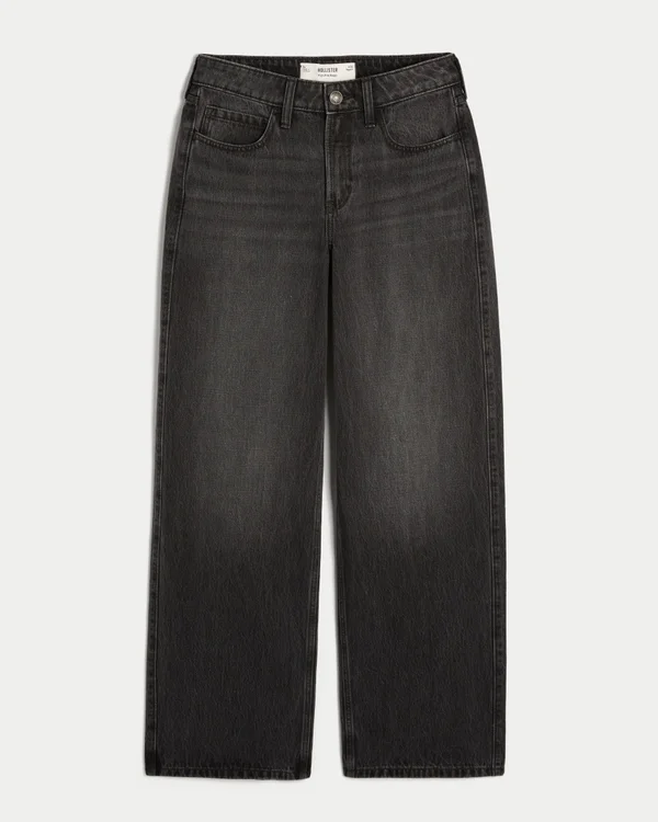 Wysokie, prane czarne jeansy baggy Wysokie, prane czarne jeansy baggy