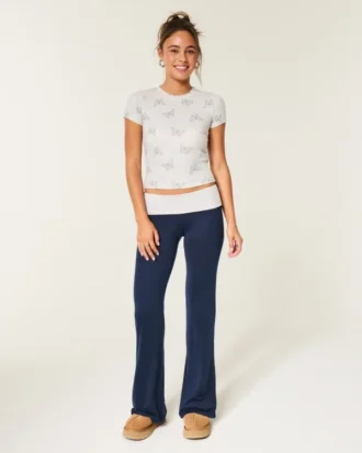 Zawsze wygodne spodnie z dzianiny z podwiniętym pasem
