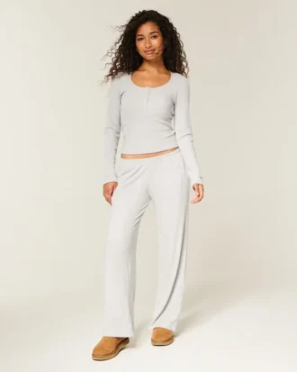 Zestaw Always Cozy Rib Henley & Wide-Leg Pants